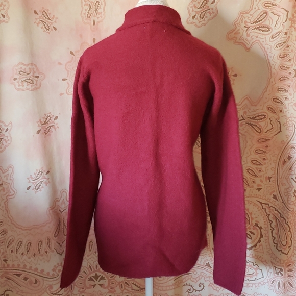 Red Wool Sweater. Wool Cardigan. Red Buttons Warm - Picture 3 of 8
